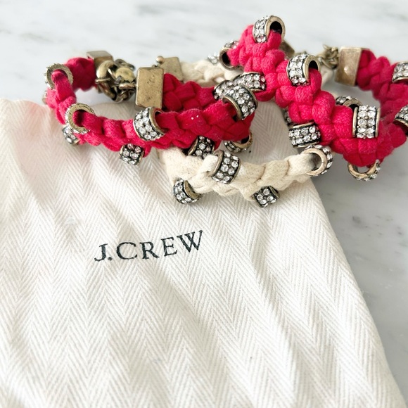 J. Crew Jewelry - J. Crew Red and Cream Braided Crystal Bracelets